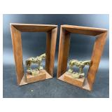 PR OF DECORATIVE HORSE AND WOOD BOOKENDS