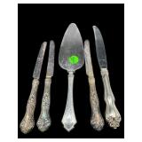 5 PC LOT STERLING HANDLE KNIVES & PIE SERVER