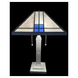 TIFFANY STYLE LEADED GLASS METAL LAMP