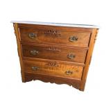 WALNUT VICTORIAN MARBLE TOP 3 DRAWER CHEST
