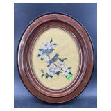 OVAL FRAMED FLORAL AND BIRD NEEDLEPOINT