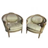 2 FRENCH BARREL BACK CARVED CHAIRS