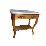 WALNUT VICTORIAN 1 DRAWER MARBLE TOP TABLE