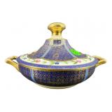 HAND PAINTED NORITAKE BLUE AND GOLD COVERED DISH