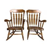 2 LARGE PAINT DECORATED BARREL BACK ROCKERS
