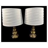 2 BRASS  BALL LAMPS WITH SHADES