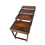 SET OF 4 ROSEWOOD CARVED BRASS INLAID STACKING