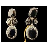 PR OF 14K DARK BLUE SAPPHIRE & DIAMOND EARRINGS