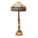 ANTIQUE ORNATE GOLD FLOOR LAMP WITH TIFFANY STYLE