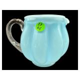 FENTON ART GLASS BLUE OVERLAY MELON SQUAT JUG