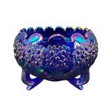 FENTON COBALT IRIDESCENT CARNIVAL ROSE BOWL