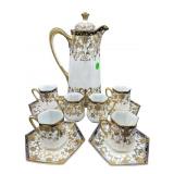 11 PC ANTIQUE NIPPON COBALT AND GOLD CHOCOLATE SET