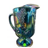INDIANA GRAPE HARVEST BLUE CARNIVAL PITCHER