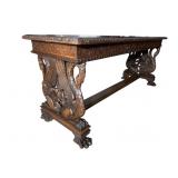HEAVY CARVED FULL SWAN BASE WALNUT TABLE