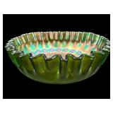 ANTIQUE NORTHWOOD GREEN CARNIVAL GLASS COIN DOT