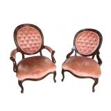 2 WALNUT VICTORIAN CAMEO BACK CHAIRS