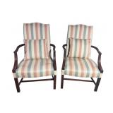 2 CHIPPENDALE HIGH BACK OPEN ARM MAHOGANY CHAIRS