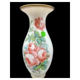 GLASS PAINTED ROSES AND GOLD TRIM FLARED VASE