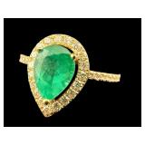 14K EMERALD AND DIAMOND RING