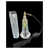 ART DECO HAND PAINTED PERFUME BOTTLE WITH ETCHED