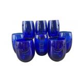 LOT OF 8 COBALT BLUE GLASS WINE TUMBLERS