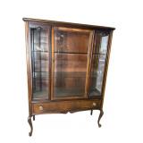 WALNUT FRENCH STYLE SQUARE GLASS CHINA CLOSET