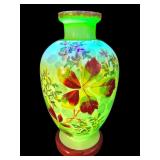 ANTIQUE VICTORIAN OPALINE URANIUM HAND PAINTED