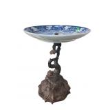 BRONZE DOLPHIN BASE PORCELAIN TOP STAND