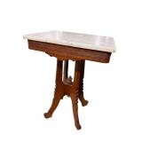 SMALL WALNUT VICTORIAN MARBLE TOP TABLE