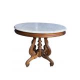 WALNUT VICTORIAN OVAL MARBLE TOP TABLE