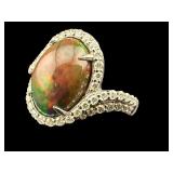PLATINUM CUSTOM LADIES DIAMOND & OPAL RING