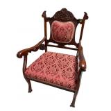 VICTORIAN CARVED OPEN ARM CHAIR