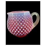 1950S FENTON CRANBERRY OPALESCENT HOBNAIL SQUAT
