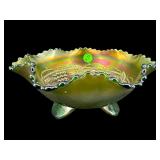 1910 NORTHWOOD GREEN CARNIVAL GRAPE AND CABLE BOWL
