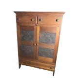 WALNUT PEGGED PUNCH TIN JELLY CUPBOARD