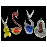 4 PC LOT OF ART GLASS PAPERWEIGHTS/FIGURINES