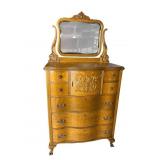 CLEAN TIGER OAK BONNET CHEST WITH MIRROR