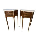 2 LOUIS XVI STYLE 3 DRAWER MARBLE TOP STANDS