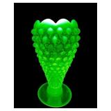 1940S FENTON TOPAZ VASELINE OPALESCENT HOBNAIL