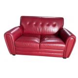 RED LEATHER CONTEMPORARY LOVESEAT