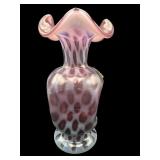FENTON PLUM OPALESCENT COIN DOT PINCHED VASE