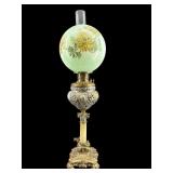 VICTORIAN ONYX BASE BRASS BANQUET LAMP