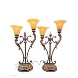 2 ORNATE HEAVY SCROLL METAL 2 LIGHT TABLE LAMPS