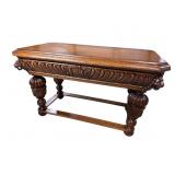 OAK LION HEAD CARVED STRETCHER BASE COFFEE TABLE