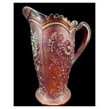 IMPERIAL CARNIVAL GLASS RED FIELD FLOWER PITCHER