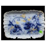 ANTIQUE LIMOGES BLUE FLORAL DRESSER TRAY