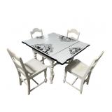 DECORATED PORCELAIN TOP DRAW LEAF TABLE AND 4