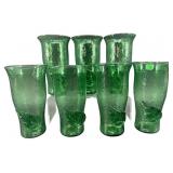 LOT OF 7 MCM GREEN LEAF BONITA GLASS TUMBLERS