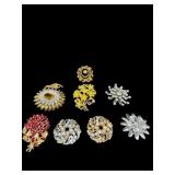 LOT OF 8 VINTAGE COSTUME JEWELRY BROOCHES