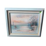 LIGHT HOUSE SCENE OIL ON CANVAS